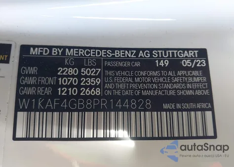 2023 Mercedes-Benz C 300 Sedan from USA, damaged, VIN W1KAF4GB8PR144828